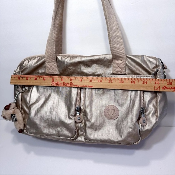 Kipling Defea Metallic Cyrene Pink Shoulder Bag Purse Nylon Monkey Key Charm - Picture 13 of 16